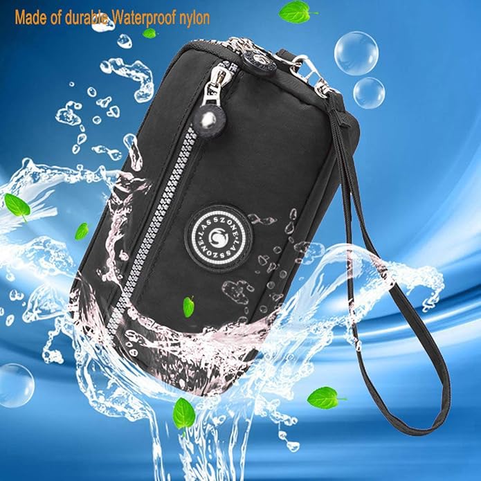 LassZone Womens Nylon Phone Purse Three Zipper Long Clutch Wallet Purse Smartphone Wristlet Wallet for Cellphone Card Coin - Image 4
